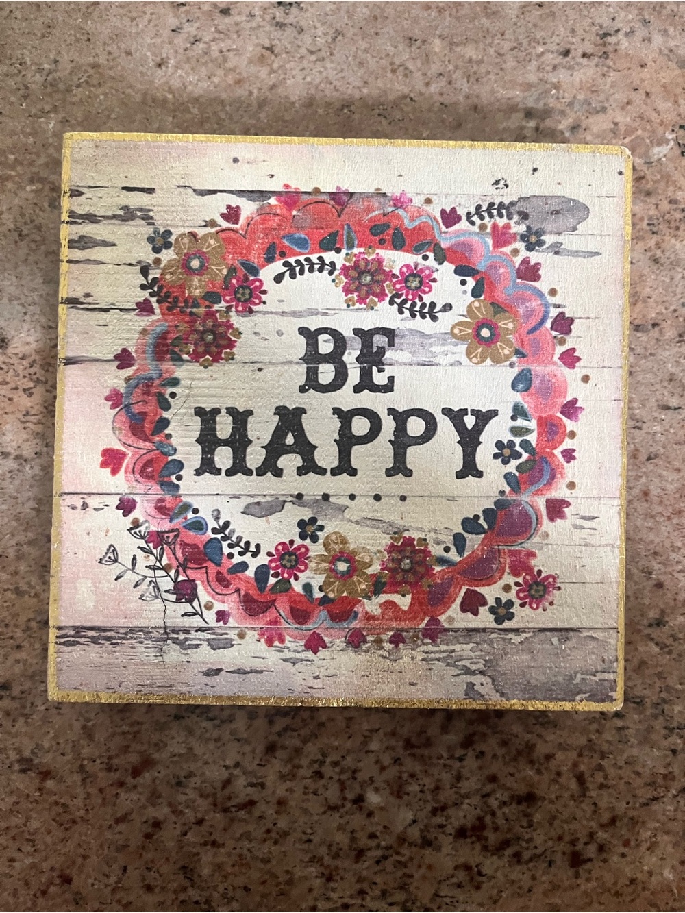 NATURAL LIFE 'Be Happy' Floral Wreath Wall Plaque - Pink, Red, Blue, Gold, Cream